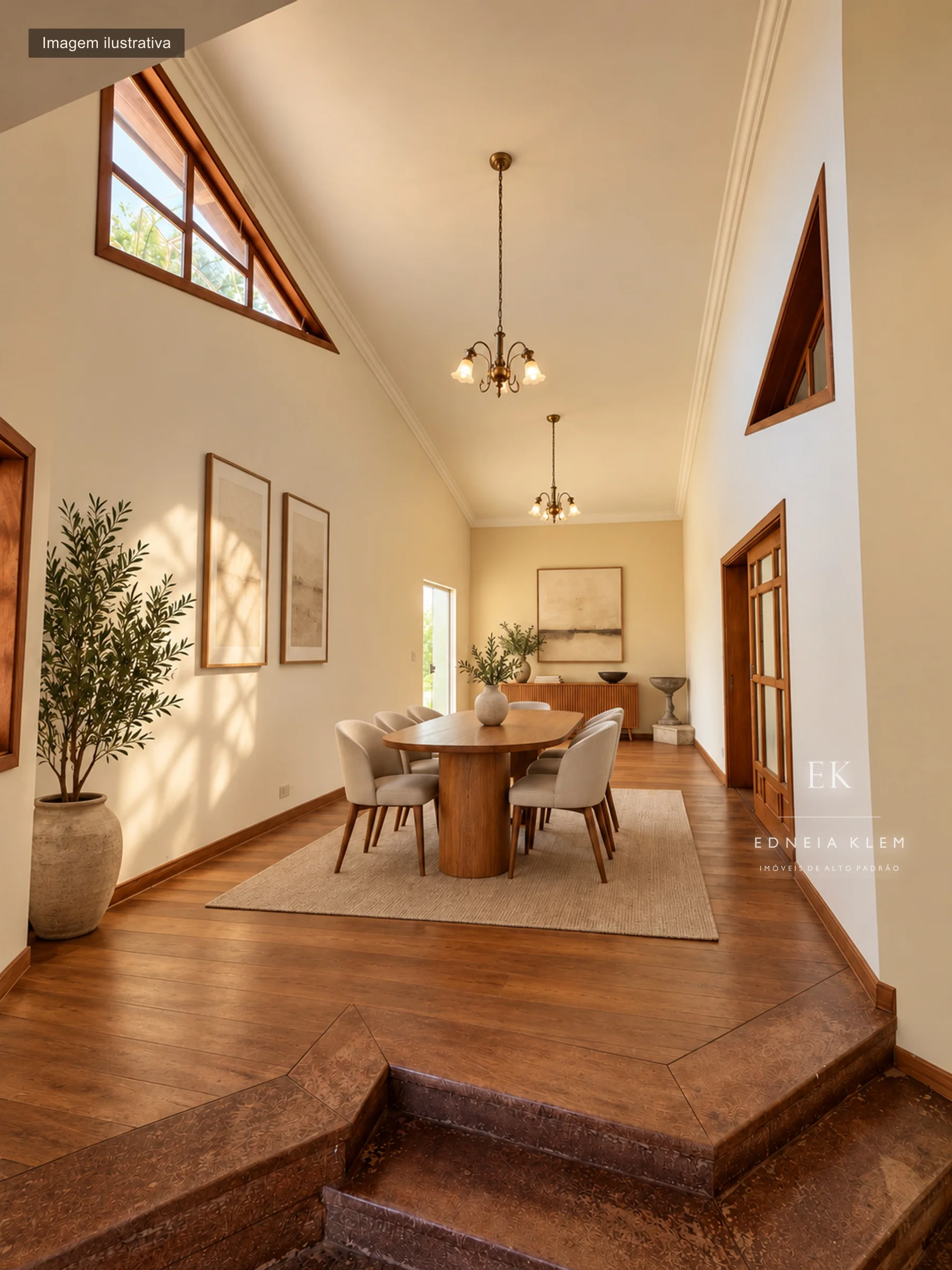 Sala de jantar sob o pé-direito alto — proposta