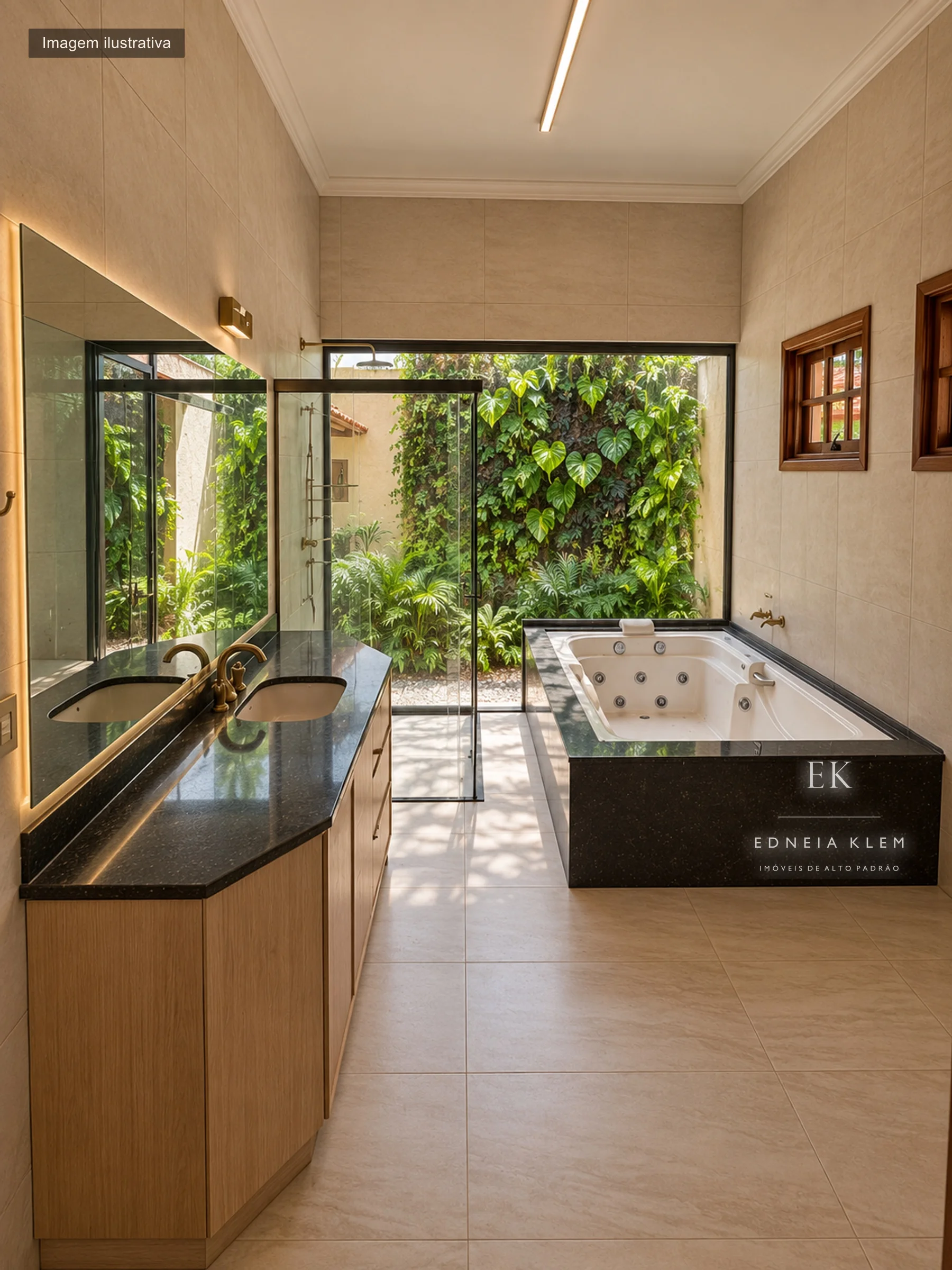 Banho da suíte aberto para um jardim — proposta