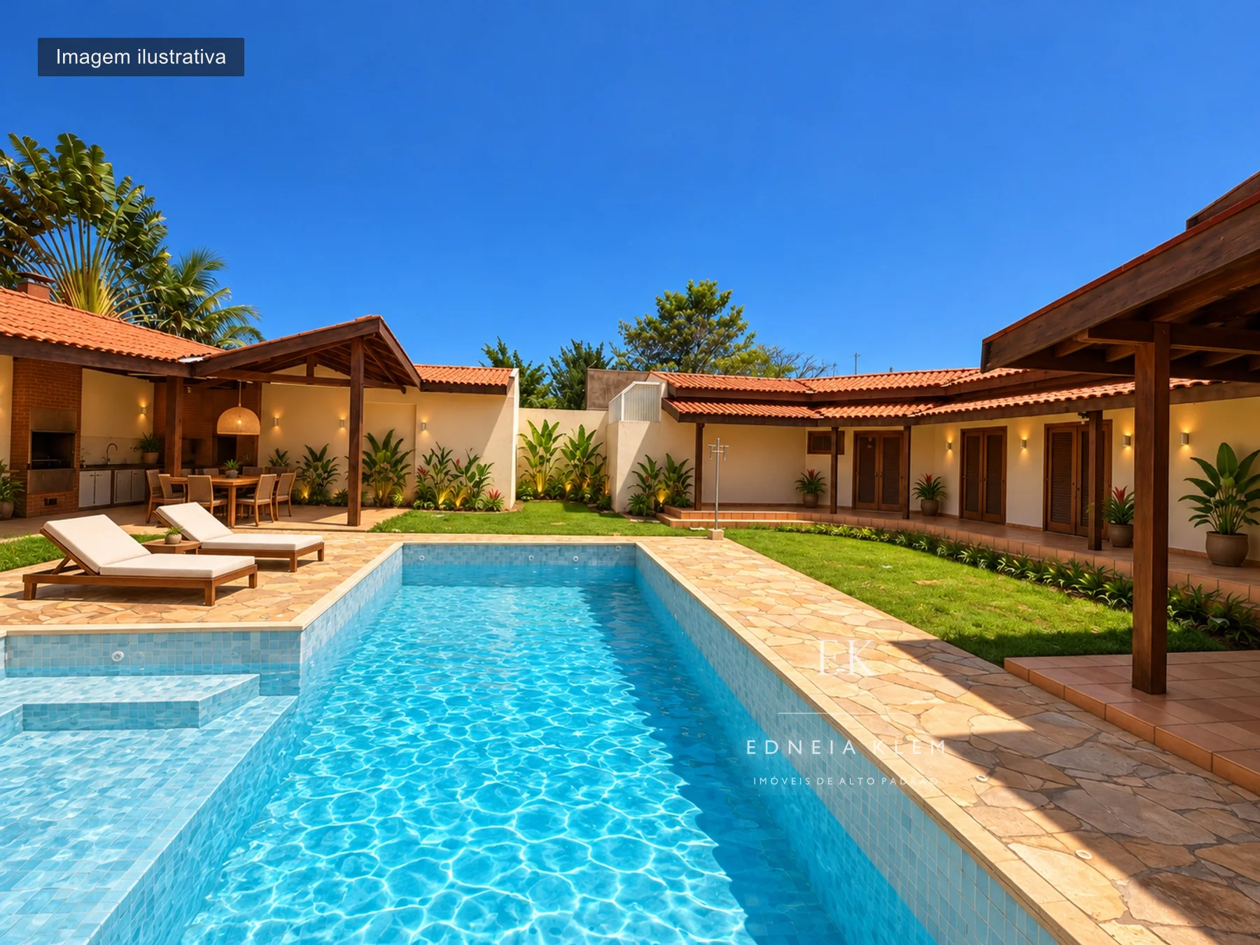 A piscina, com as alas da casa em volta — proposta